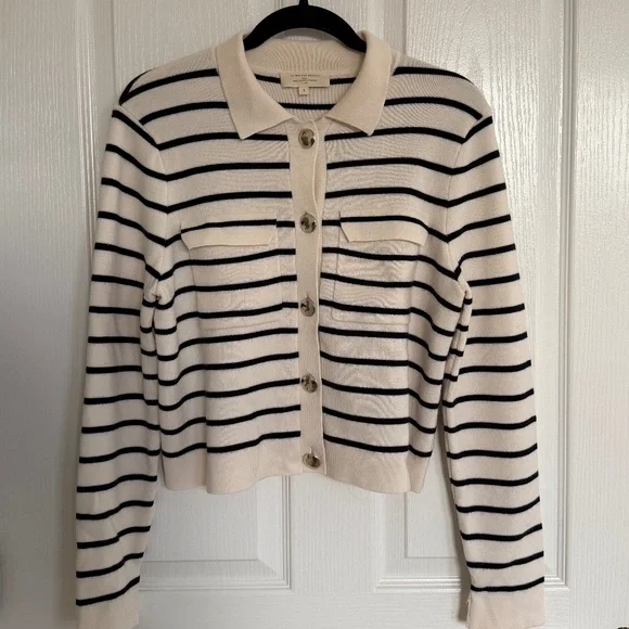 Sezane Betty Cardigan Ecru / Marine. - Size S - Picture 3 of 5